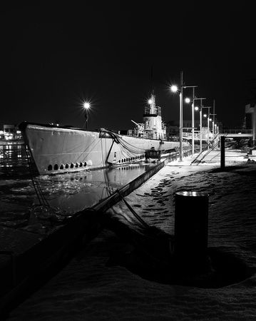 USS Cobia in wintery moore